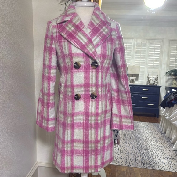 NWT-Sam Edelman Brushed Pink Plaid
Double Breasted Lined Coat with Pockets Size2 - Picture 2 of 6
